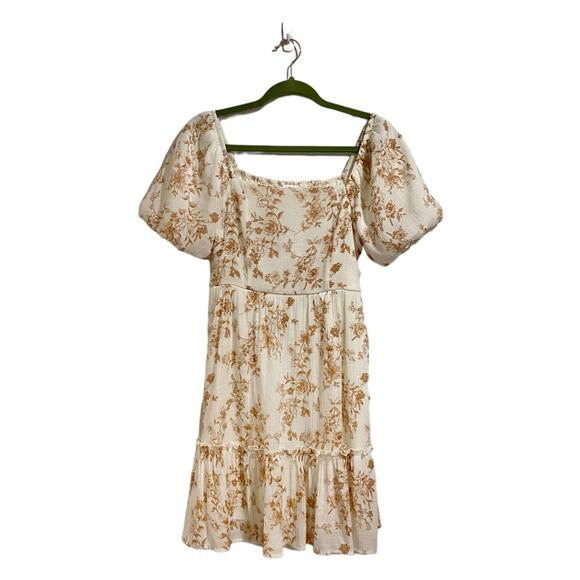 Blu Pepper Cream Floral Puff Sleeve Fit & Flare Mini Dress Sz S - Picture 2 of 12